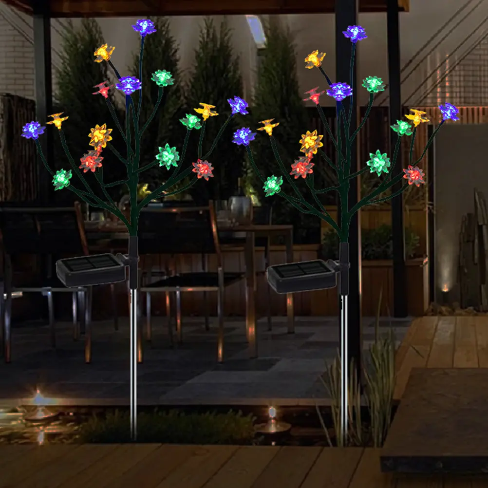

2Pcs Lotus Branch Solar Garden Lights Waterproof IP65 Landscape Decorative Lighting High Efficiency Monocrystalline Solar Path