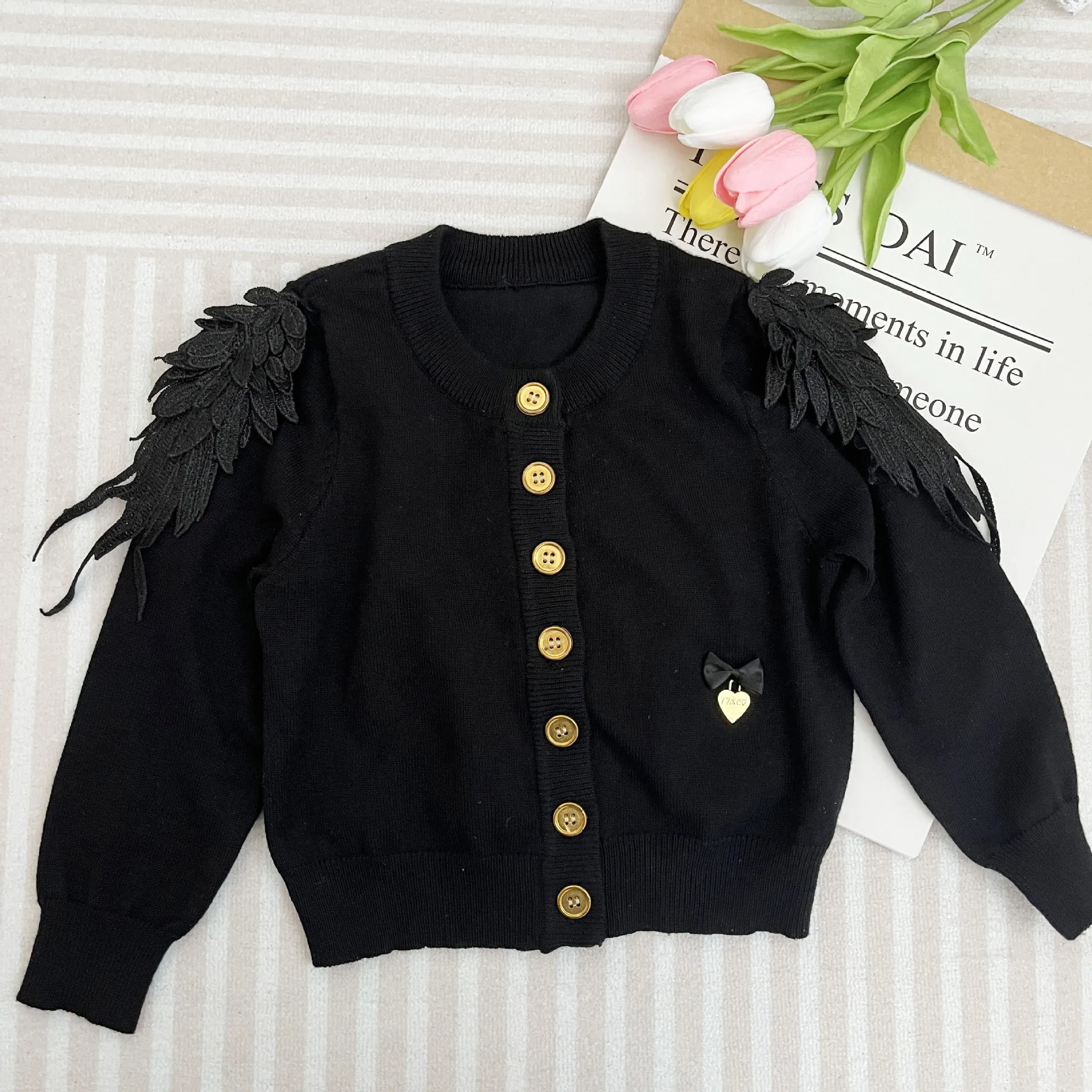 Spring and Autumn Girls' Sweater Wings Cardigan Baby Knitted Coat Cotton Versatile Halloween Elegance