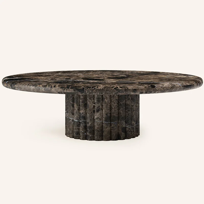 D #    Mesa de Centro Moderna Redonda de Mármol Blanco Volakas para Sala de Estar, Mesa Auxiliar de Lujo Personalizada de Mármol Emperador Oscuro