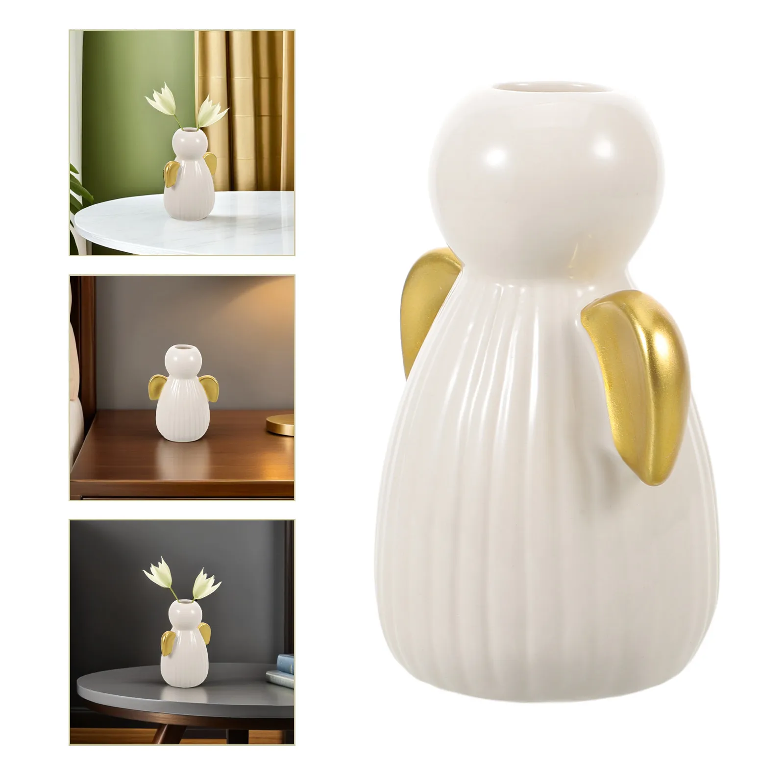 Ceramic Angel Vase Glazed Porcelain Sturdy Base Angel Shaped Sculptural Vase for Living Room Shelf Decor Holiday Table