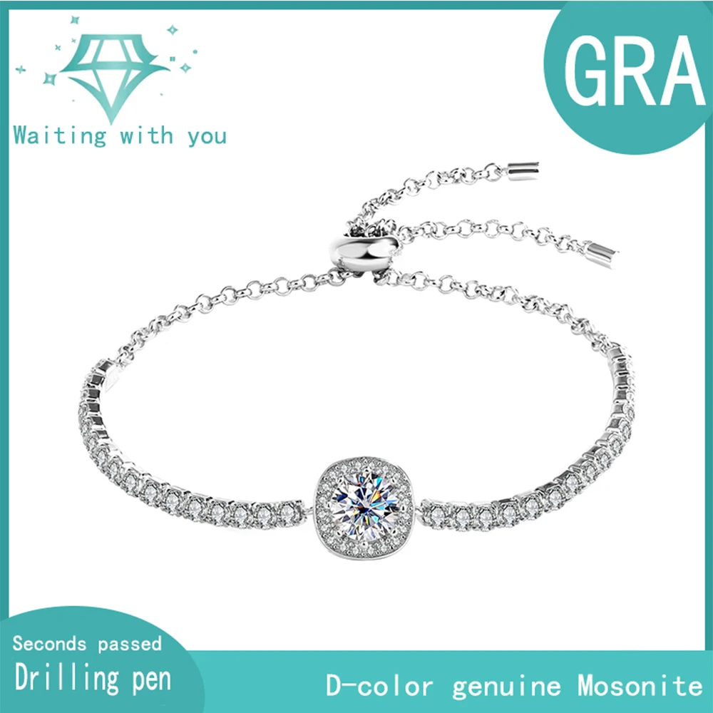 

S925 Silver Mozambique Diamond Bracelet, Genuine Diamond Mozambique Stone Bag, Simple Women's Style, Factory Direct Sales