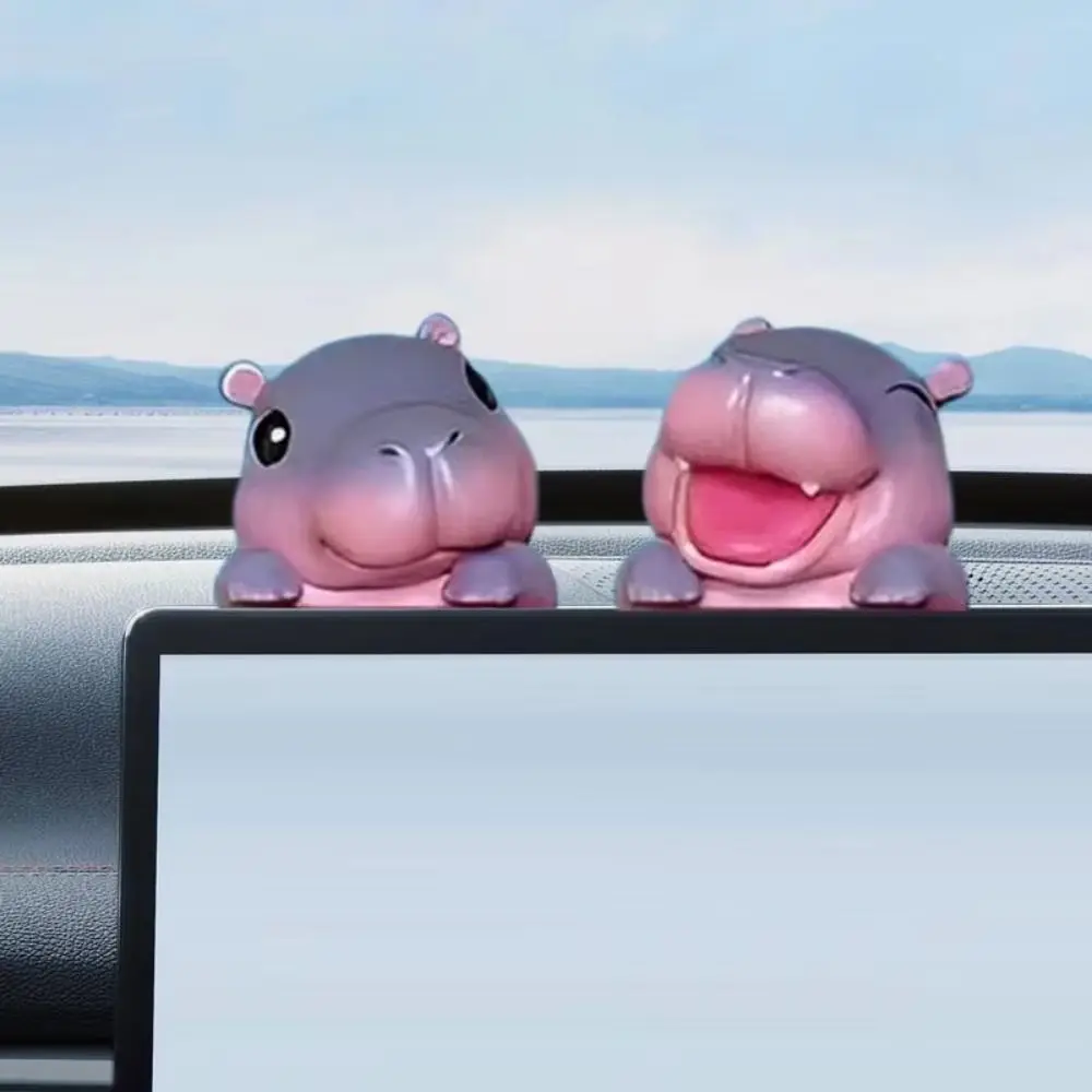 

3D Desk Toy Computer Monitor Decor Navigator Screen Mini Dolls Moo Deng Screen Figurine Cartoon Kawaii Moo Deng Hippo Figurine