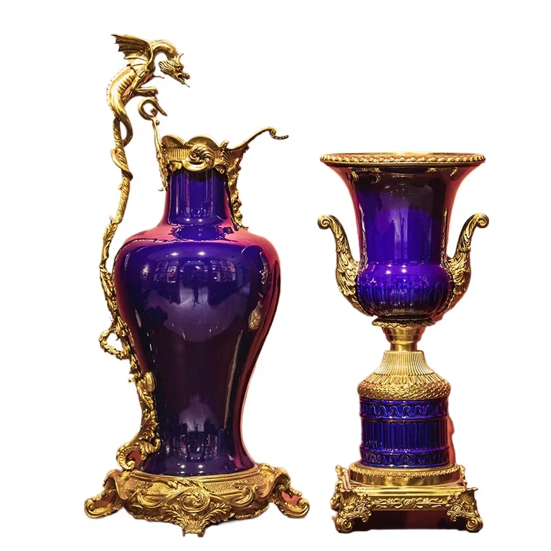 

Light luxury European retro style ceramic copper ornaments, American home villa high-end luxury