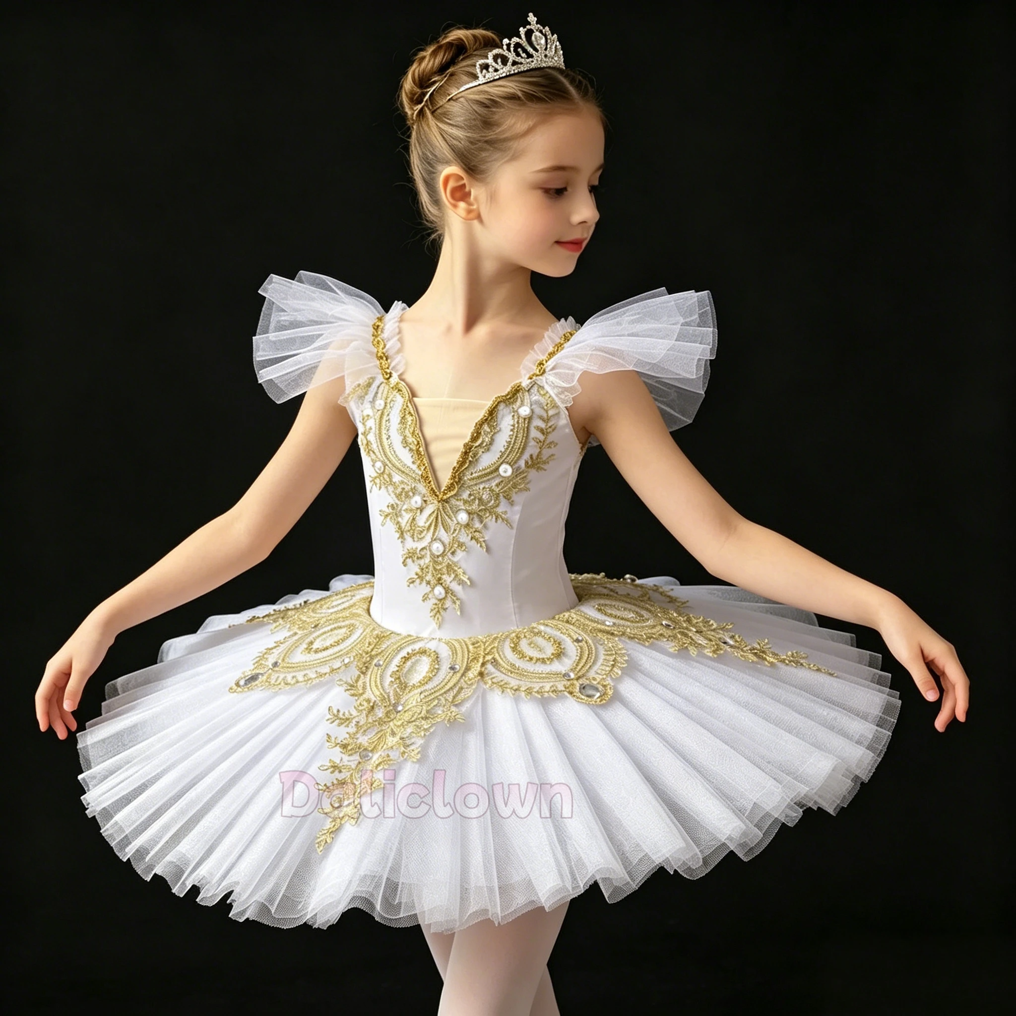 Weißes Schwanensee-Ballett-Tutu für Mädchen und Kinder, Pfannkuchen-Ballerina-Prinzessinnen-Ballettkleid, Ballett-Tanzkostüm