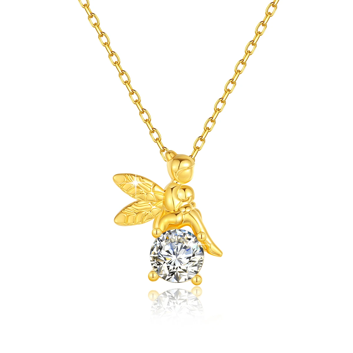 colar de ouro com pingentes de anjo bonito para mulheres inlay moissanite pedra de diamante real presente do dia dos namorados original certificado 18k 01