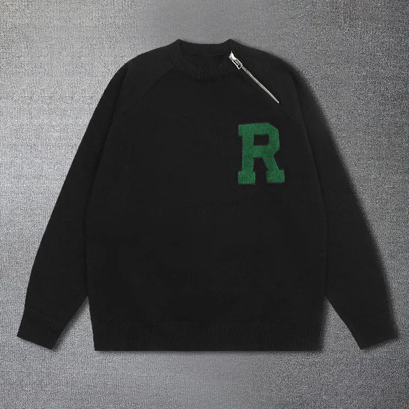 

Casual Knit Clothing Sweater O-neck Simple Solid Color Sweater For Men Long Sleeve Pullover Letter Flocking Print Streetwear