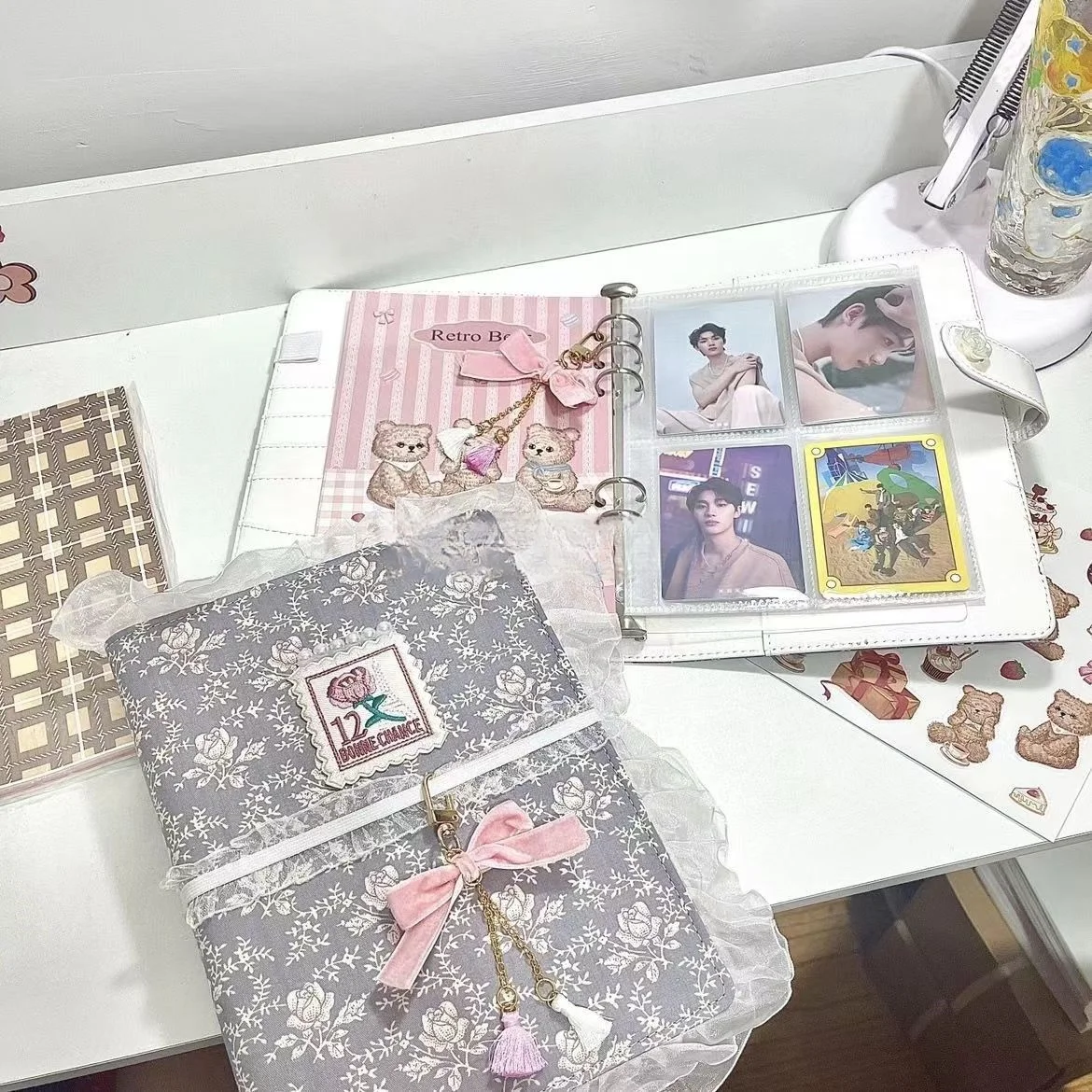 A5 Cute Girl Binder Photo Album Collect Book Kawaii Bow Loose-leaf Photocards Kpop Idol Card Storage Book School Stationery