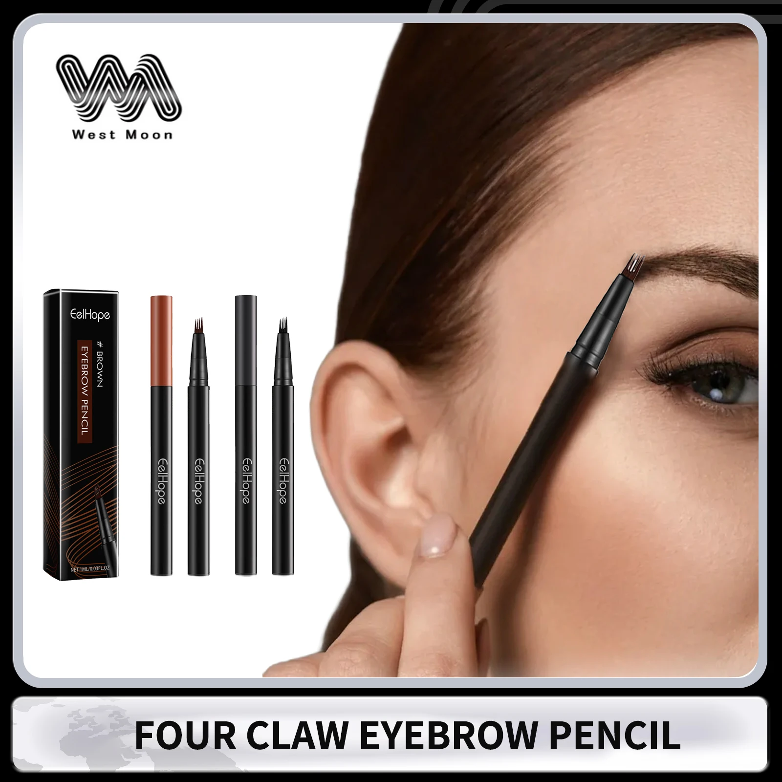 Crayon à sourcils à quatre branches, imperméable, longue durée, Anti-taches, noir/marron, cosmétique, 1ml