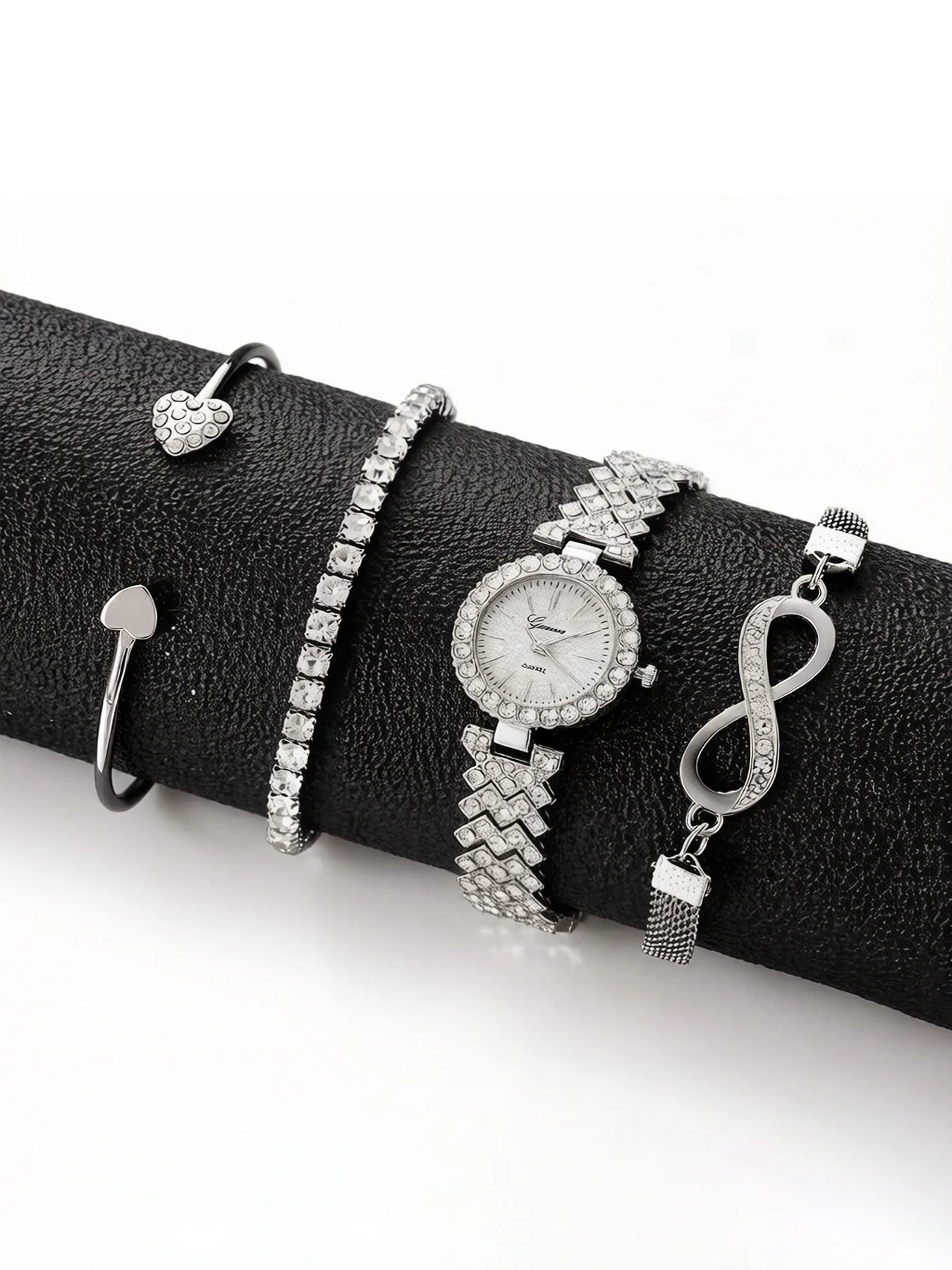 4-piece watch bracelet set, women's diamond quartz watch, women's high-end fashion student watch set
