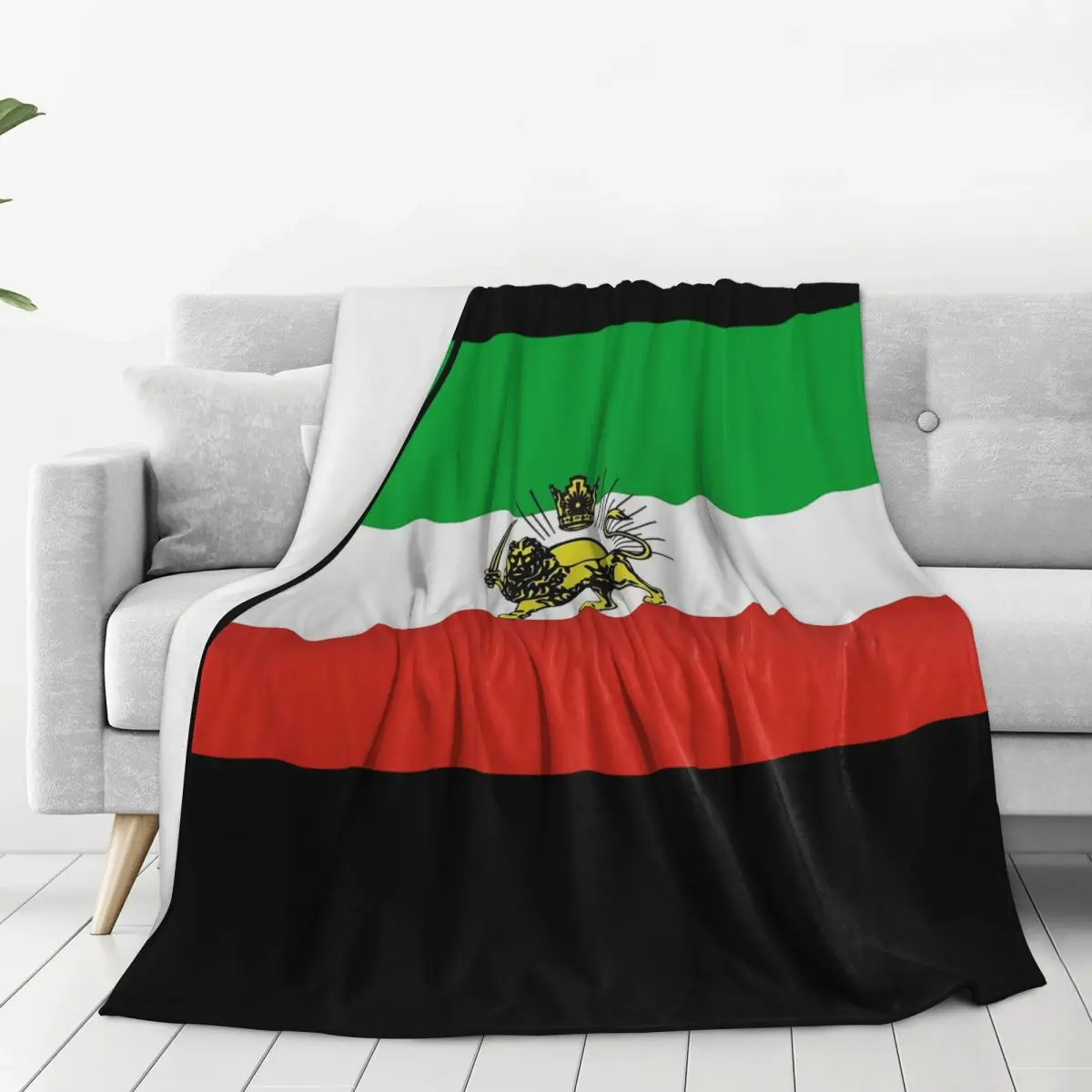 Flag Of Persia Iran (Pahlavi) Blankets Fleece Portable Sofa Throw Blankets For Home Bedroom Outdoor Throws Bedspread Quilt