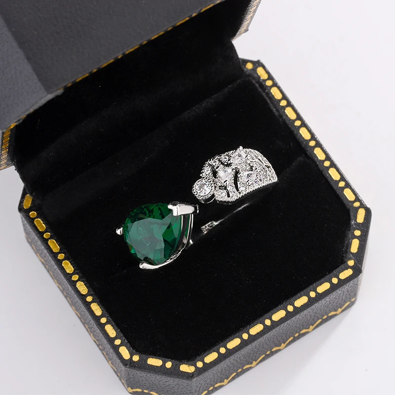 

925 Silver Ring For Women High Quality Zircon Jewelry Set Green Zircon Opening Ring Party Bridal Jewelry Woman Accesories