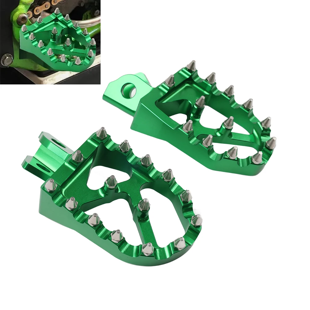 Green Motorcycle Foot Pegs Rests Pedals CNC For Kawasaki KLX230 KLX230R KLX230S KLX150L KLX150BF