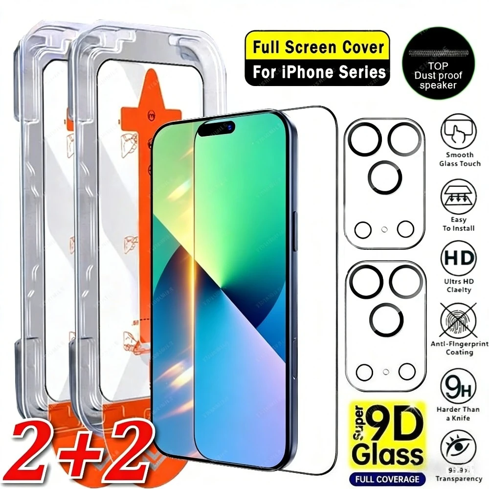 

4-in-1 Ultra Clear Screen Protector for iPhone 17 16 15 14 Pro Max 16 15 Plus Air 13 12 11 Pro Mini One Click Installation Glass