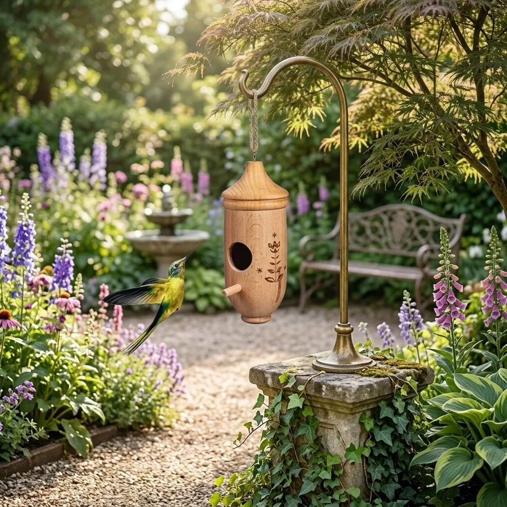 Natural Wood Hummingbird Houses 3 Pack for Outdoor Bird Watching Setup Suitable for Hummingbirds Swallows and Small Songbirds
