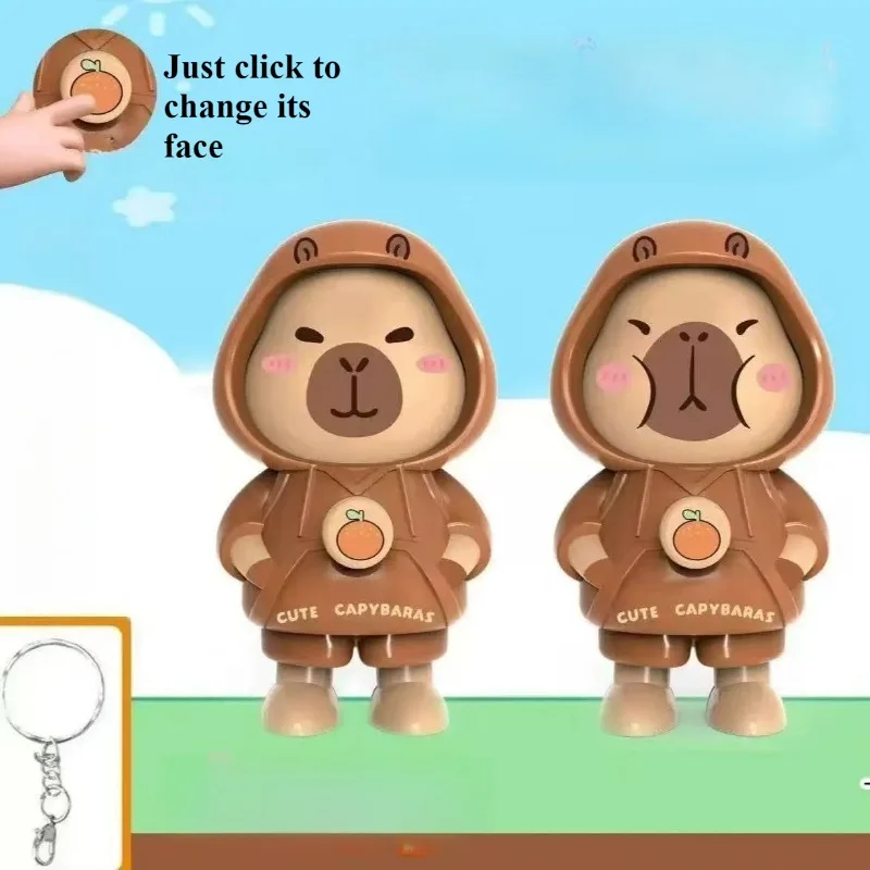 Capibara Druk Gezicht Pop Sleutelhanger Eigenzinnige Pop Cartoon Handstuk Kleine Ornamenten Kinderen Geschenken Leuke Tas Charme 5.5x9.5cm