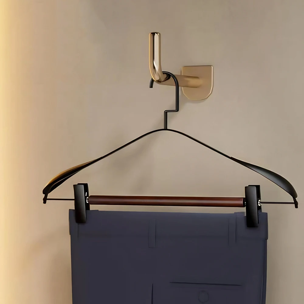 10pcs Anti-slip Thickened Clothes Hanger | Wrought Iron & Beech Wide Shoulder – with Trouser Rack & Cloakroom Wooden Hook
