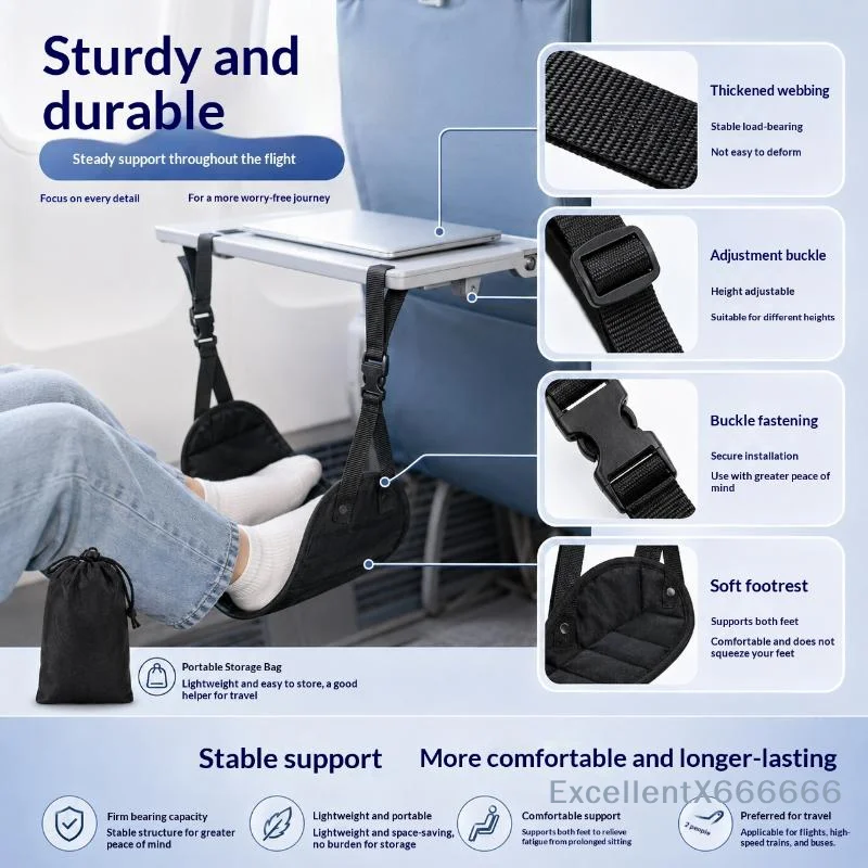 New Airplane Footrest With Adjustable Strap, Portable Hammock Leg Rest, Perfect Travel Accessories