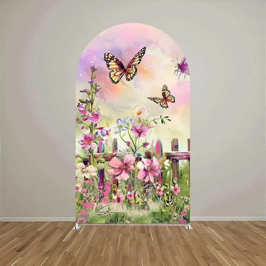 Mehofond Custom 2-Sided Fairy Tales Butterfly Flower Kids Birthday Party Baby Shower Cover Chiara Arch Background Decor Backdrop