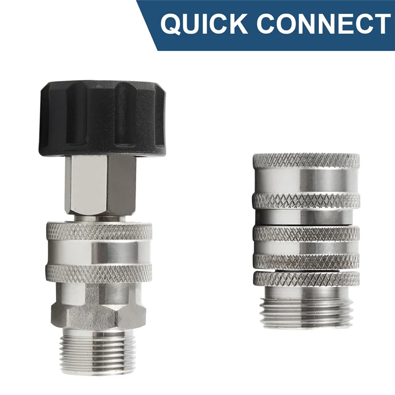 مجموعة توصيل سريع لغسالة الضغط من الفولاذ المقاوم للصدأ A20F، M22 14 مم إلى 3/8 بوصة توصيل سريع، 3/4 بوصة إلى 1/2 بوصة محول سريع الإصدار Dura #4