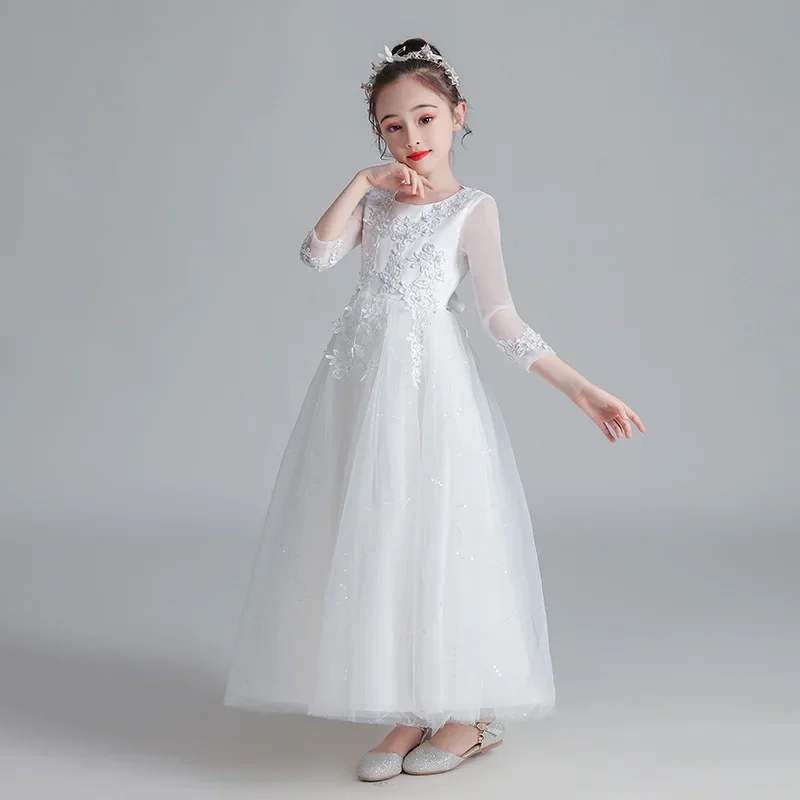 Fashion Flower Girl Dresses for Weddings Lace Long Sleeve Kids Dresses for Girls Summer Girls Party Dresses 3-13 Years