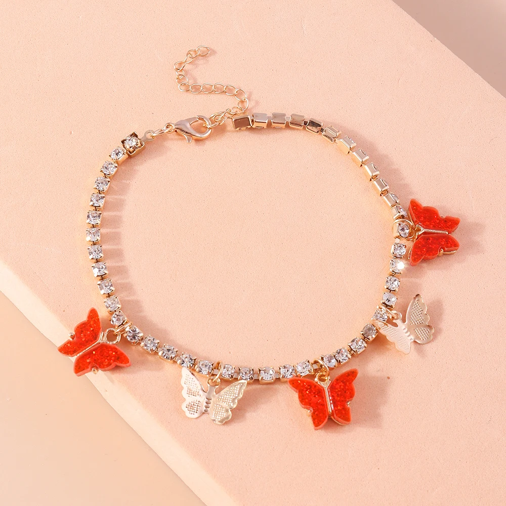 Aihua Modische Kristall-Tenniskette mit Schmetterling-Anhänger für Damen, Barfußkette für Fuß und Knöchel, Armband, Strand-Schmuck, Geschenke – Detail 9