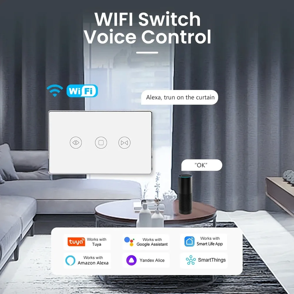 

LOUYSGEN WiFi Curtains Blinds Switch Sliver Aluminum Frame Roller Shutters Motor Switch Backlight Style Google Home Alexa Tuya
