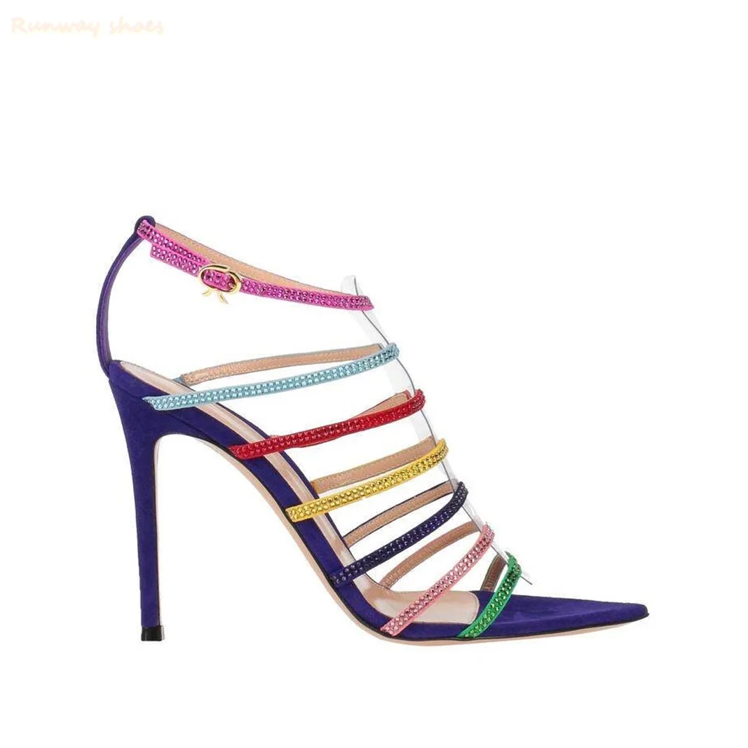 

Multi-Color Patchwork Rhinestone Decoration Luxury Sandals Stilettos Transparent Material On The Instep Shoes For Banquets