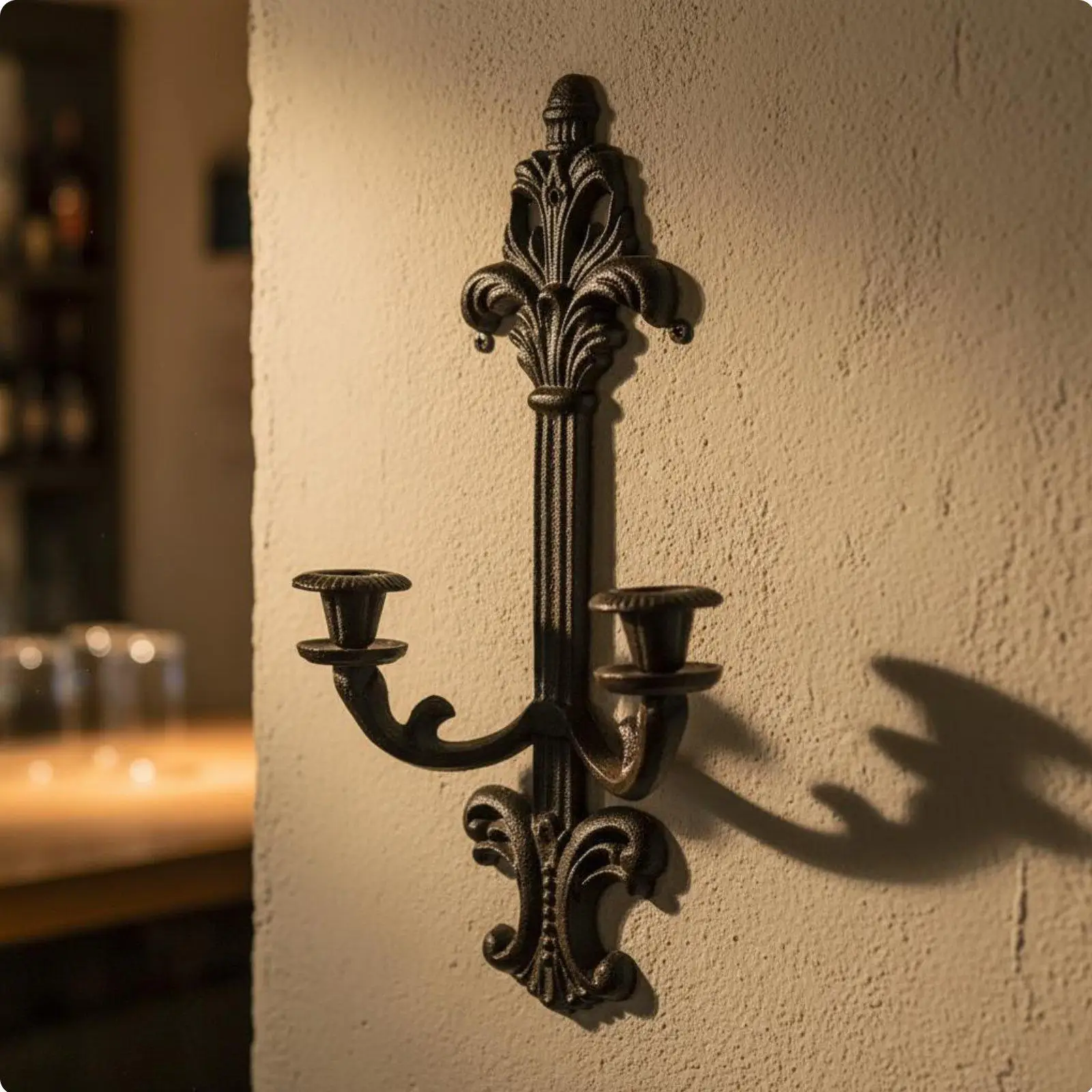 Heavy Duty Iron Candle Holder Wall Mounted with Geometric Hollow Design for Restaurant Bar and Living Room Warm Glow