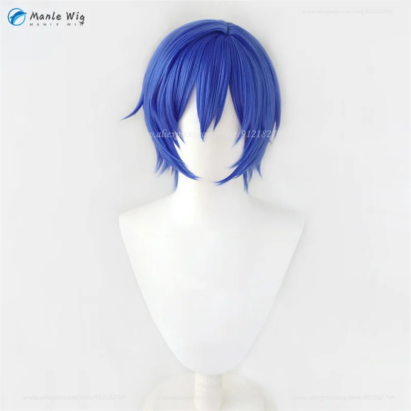 Anime Kaito Cosplay Wig Short Blue Mixed Heat Resistant Synthetic Hair Party Wig + Free Wig Cap