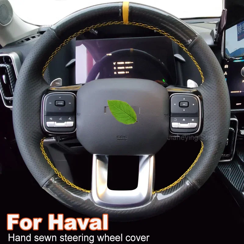 Hand-stitched Black Leather Suede Car Steering Wheel Cover For Haval Dargo 20212 - 2023 Great Wall Tank 300 Auto Accessories