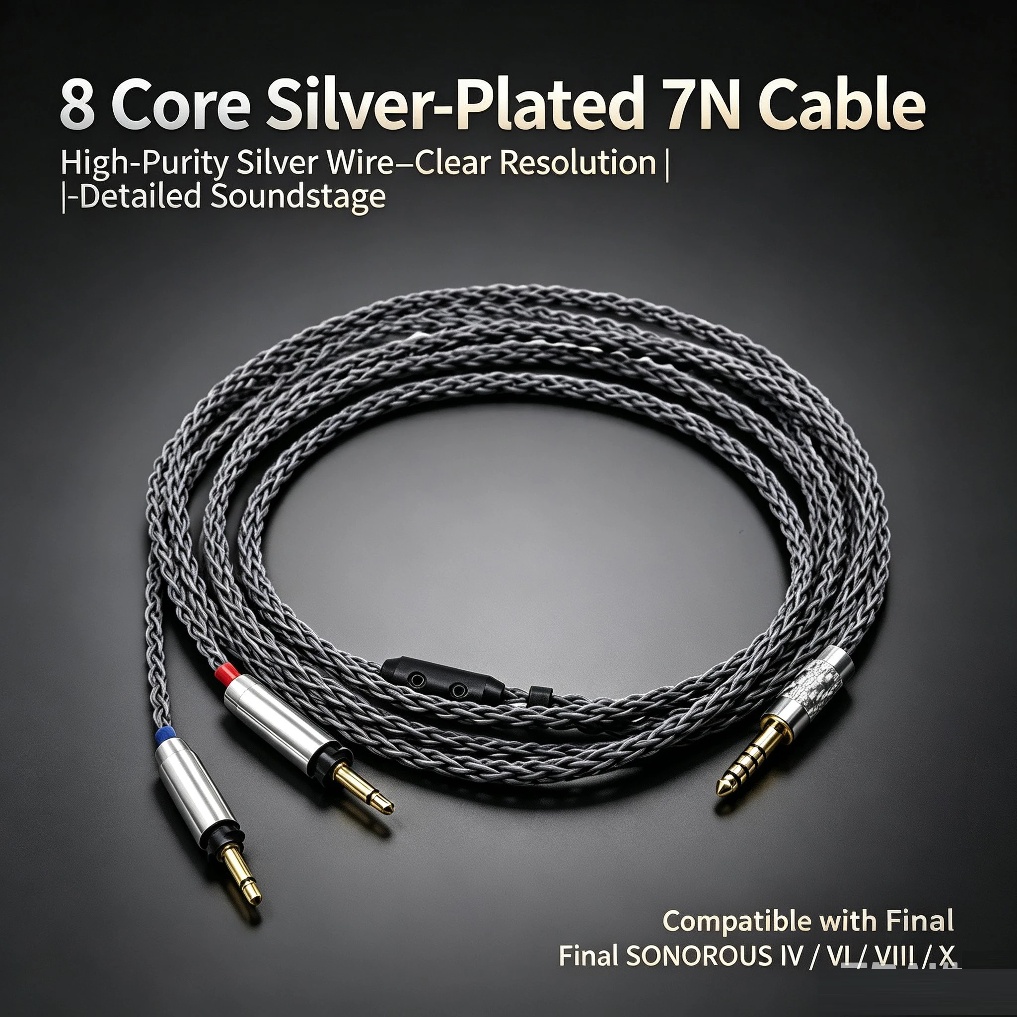 8 Cores For Final SONOROUS IV VI VIII X Headphone Balance Cable Single Crystal Silver 2.5/3.5/4.4mm Headset Wire
