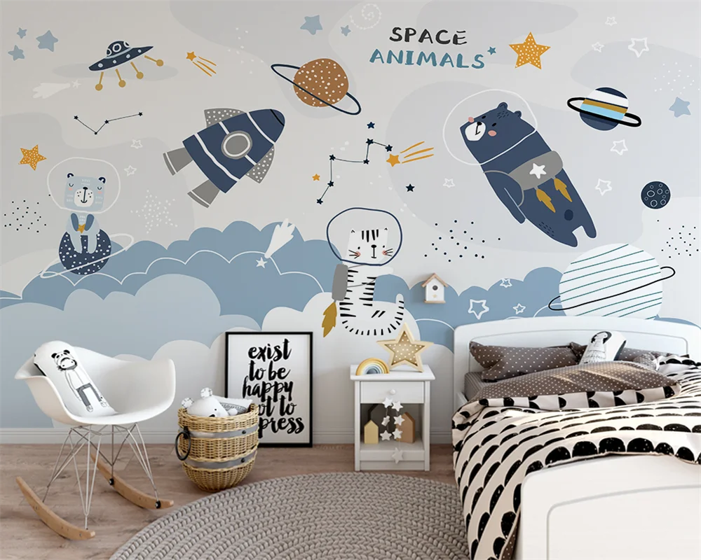 

beibehang papel de parede Customized modern kids room bedside boy girl bedroom cartoon spaceship wallpaper papier peint