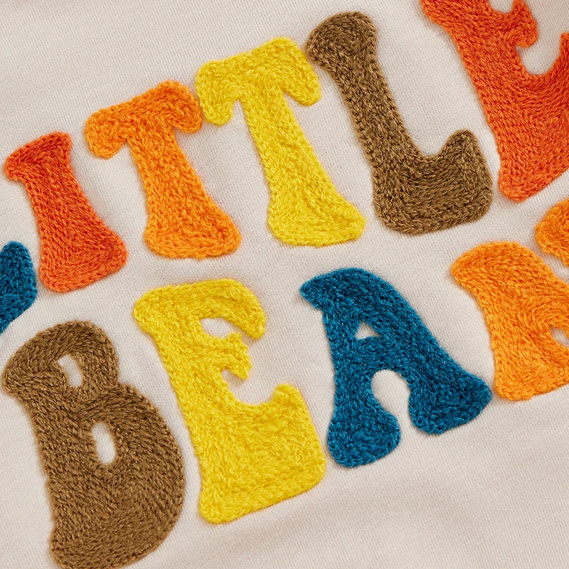 سويت شيرت بأكمام طويلة مطرز بحروف Citgeett وبنطال خصر مرن ، ملابس طفلة وصبي ، ملابس خريفية ، قوس ، خريف