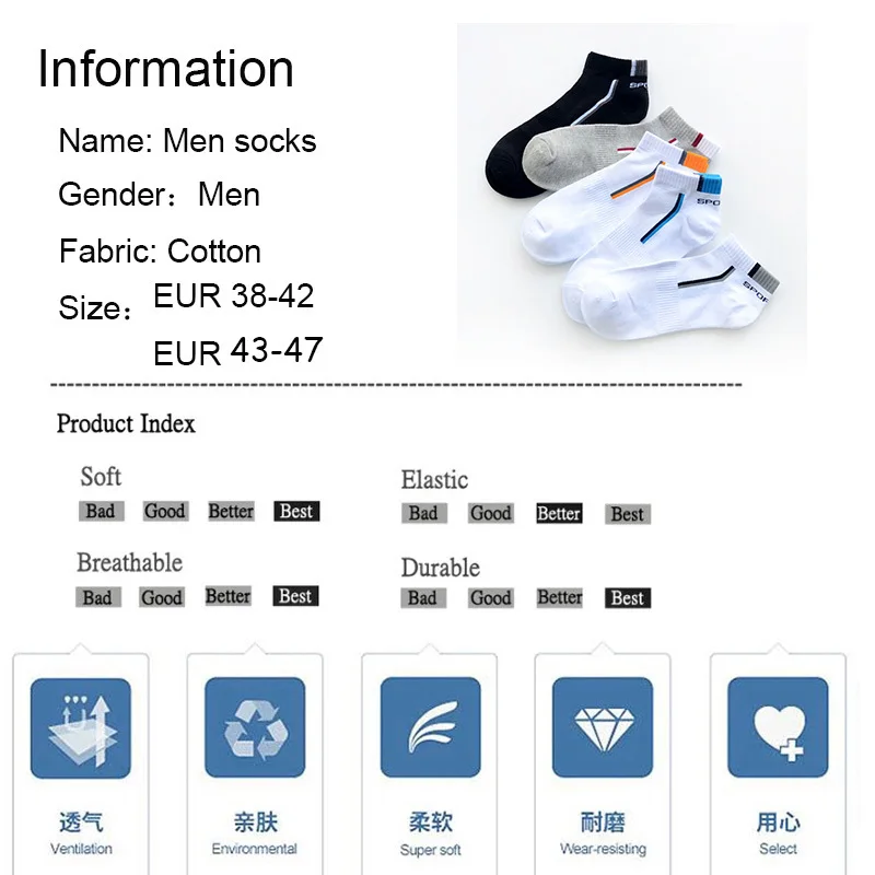 5/10/20 Pair Summer Pure High Quality Cotton Men's Socks Fashion Breathable Boat Socks Comfortable Casual Men's White Socks