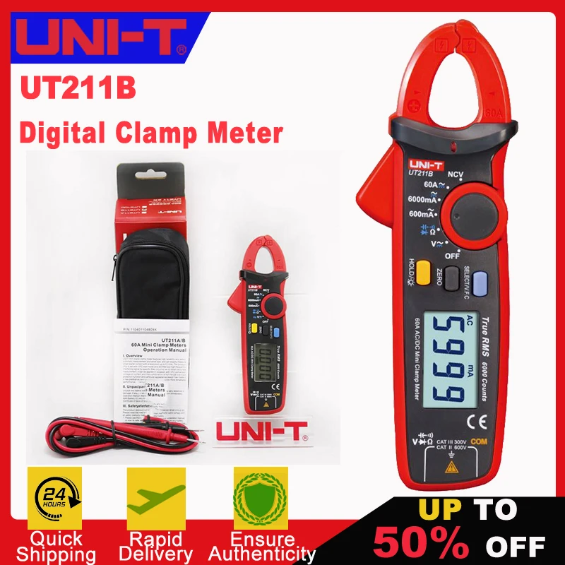 UNI-T UT211B Digital Clamp Multimeter AC DC 60A Current NCV Test Best Accuracy 20mA Zero Mode Cap Diode Ohm