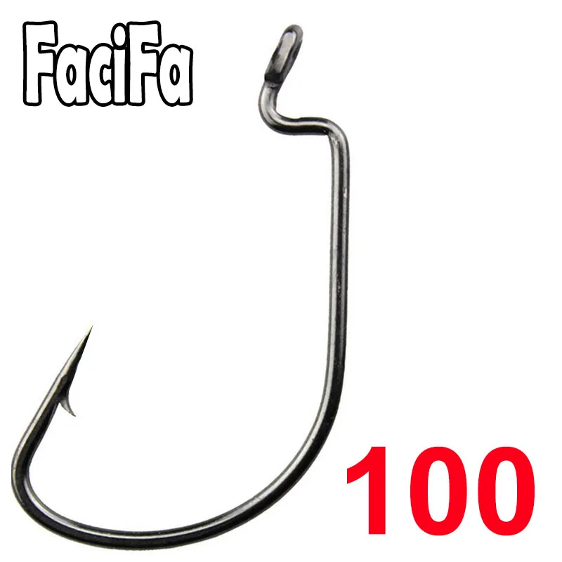 100 pcs Wide Gap Worm Fishing Hooks Jig Crank Big Bass Hook Black High Carbon Steel Crank Barbed Hook for Soft Fishing Lure