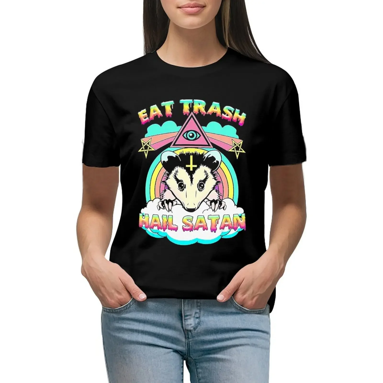 

Eat Trash Hail Satan Raccoon T-Shirt new edition Female clothing Aesthetic clothing cute tops tshirts woman