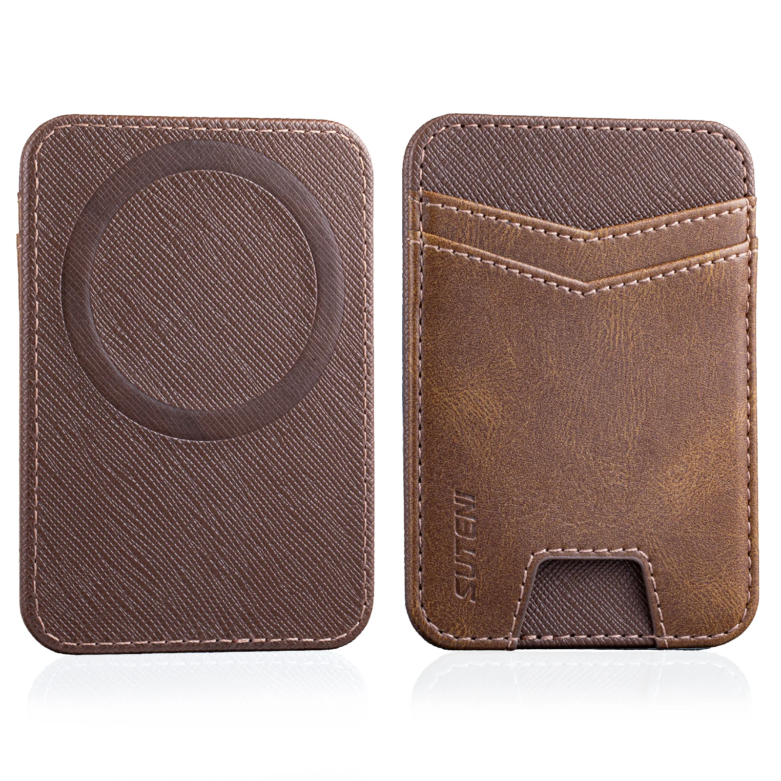 SUTENI Mobile Phone Magnet Pocket Lightweight Card Holder Storage Push Card Hole RFID Anti-skimming Faux Leather Bag Wallet