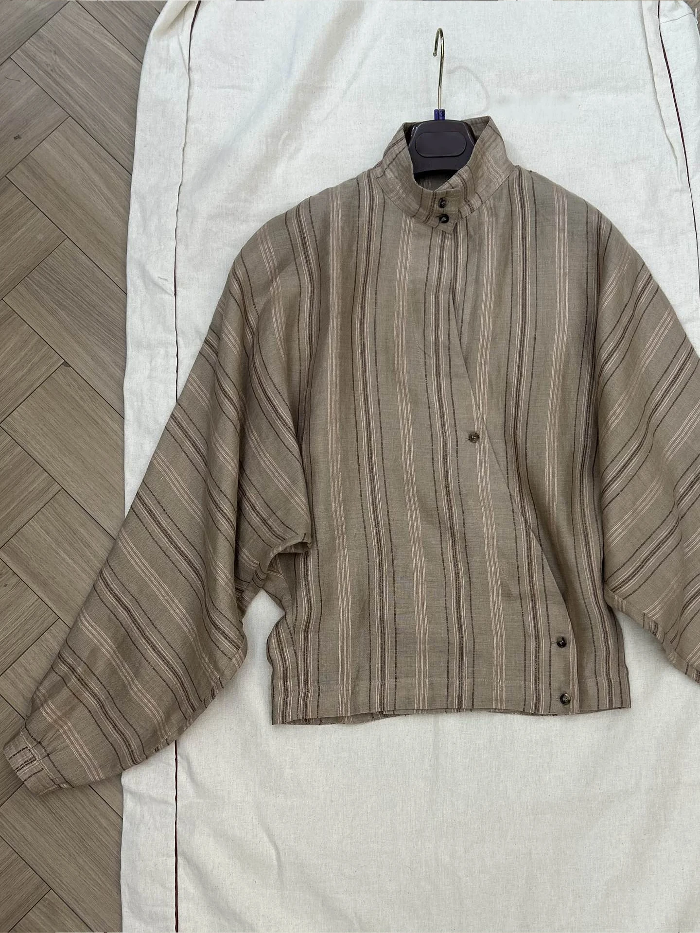 

Spring And Summer New Shirt Women'S Loose Striped Long-Sleeved Linen Shirt One-Piece Skirt Suit