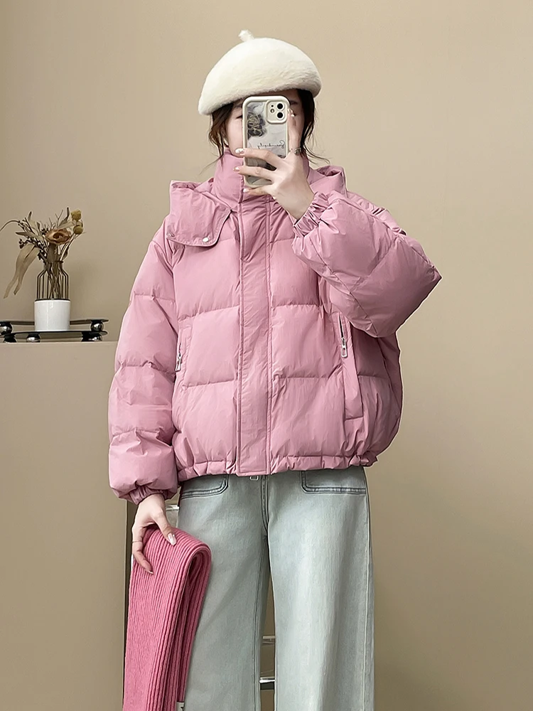 

Women's Loose ort Cotton Jaet 2024 New Winter Thiened Hooded Bread Sle Coat Korean Version Regular Sve Long Zipper