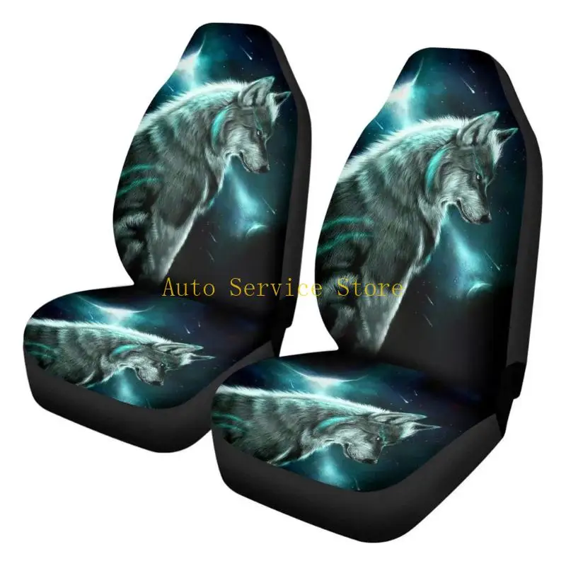 462A 2Pcs Breathable Polyester Car Covers Protectors Feature 3D Wolf Pattern