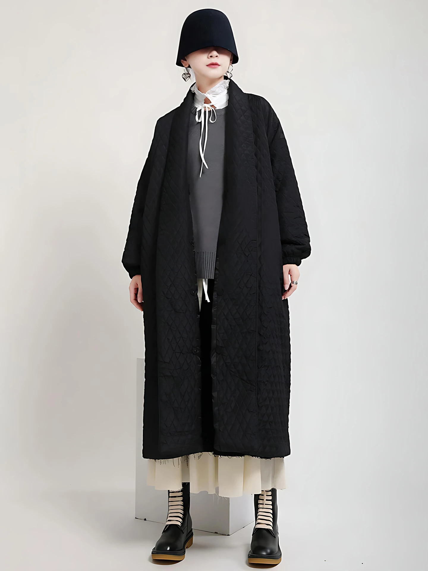 

Повседневное пальто VGH Commuter из хлопка в клетку с длинными рукавами, на пуговицах, с воротником, с пуговицами на спине, черное, оверсайз, из полиэстера