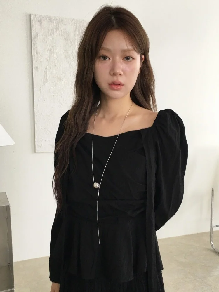 

Ele Long Sve Женский модный топ в Корейском стиле с завязками на теле, неодинаковый моющийся топ на осенний сезон