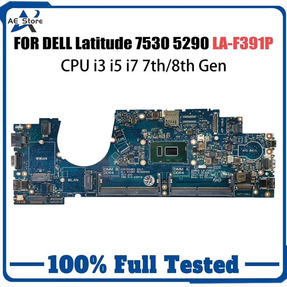 

Laptop Motherboard For Dell Latitude 7530 5290 02X71H 039GGH 0WHPNW 0GRNH7 LA-F391P Computer Mainboard CPU I3 I5 I7 7th 8th Gen