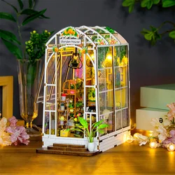 Diy Garden House Book Nook Shelf Insert Dollhouse Kits Case Home Flower Home Room Bookshelf With LED For Toys Birthday Gifts