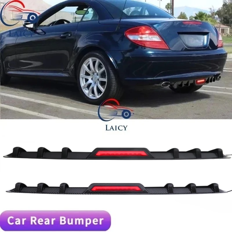 LAICY For SLK280 SLK300 SLK350 Car Rear Bumper Diffuser Lip w/ Tail Brake Stop Splitter Spoiler Shark Fin Lip Kit Black