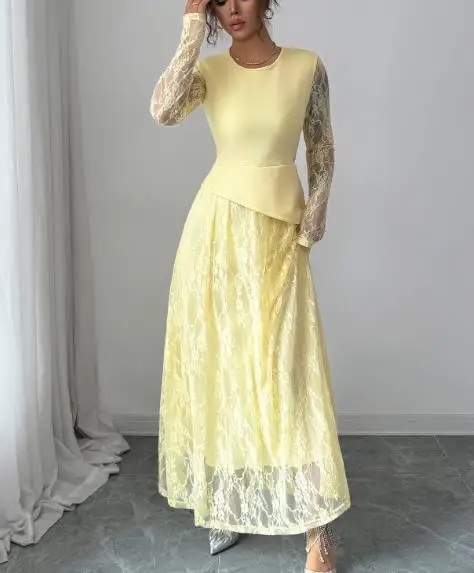 

Women's Dress 2025 Autumn and Winter New Fashion Latest Hot Selling Casual Elegant Style Lace Long Sleeved Dress Women's Dress