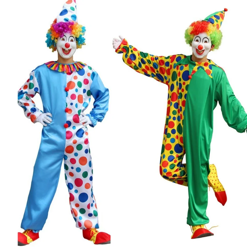 

Clown Jumpsuit Hat Shoes Joker Cosplay Costumes For Adult Loose Clothing Carnival Party Dress Up