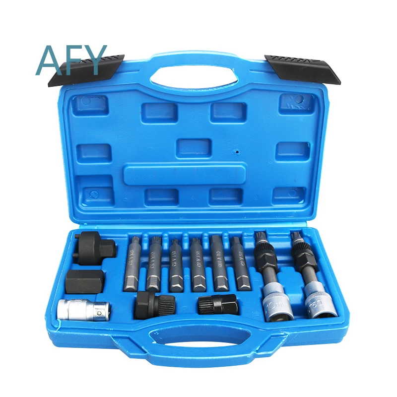 13pcs Alternator Freewheel Pulley Removal Tool Set for Engine Generator Belt Tensioner Disassembly Automotive Repair Kit for