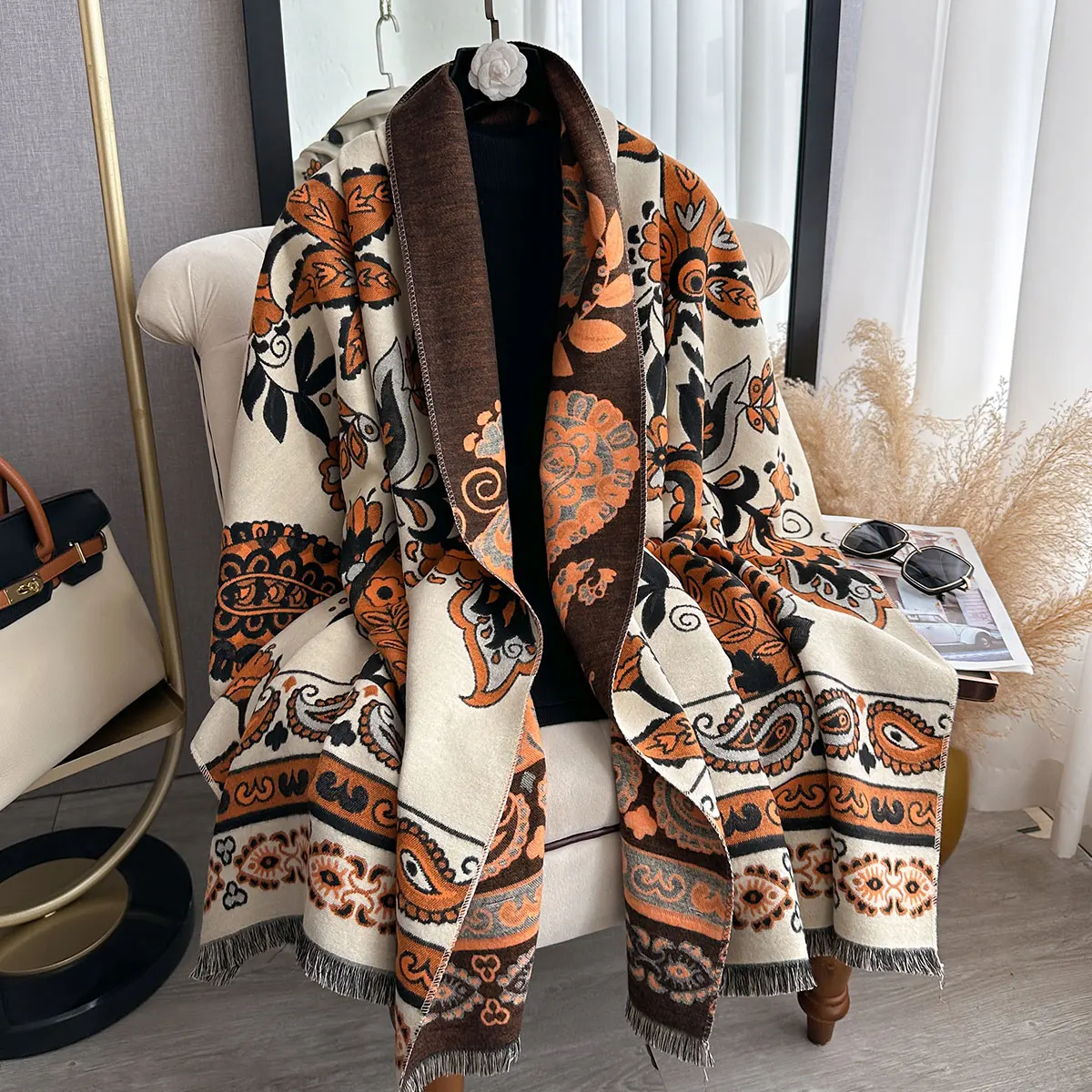 

New Luxury Brand Two-Sided Paisley Scarf Cashmere Soft Warm Fringe Pashmina Shawl Women Winter Coldproof Windproof Blanket 2025